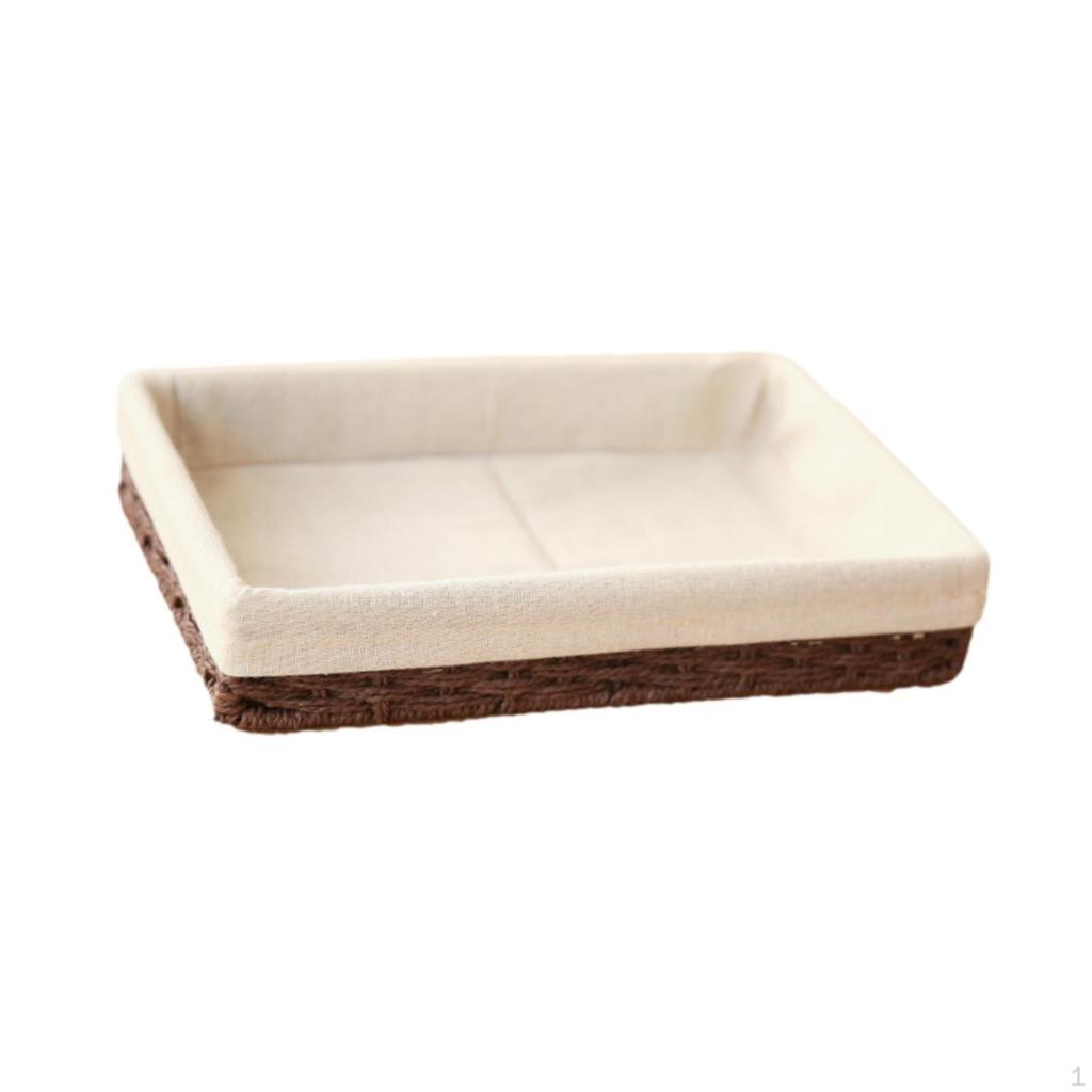 Woven Basket ,Rectangular Organizer Bin ,Cloth Lining ,Desktop Sundries Organizer, Handmade Storage