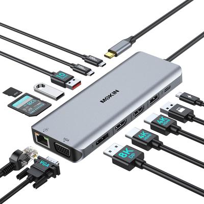 MOKiN USB-C Docking Station 13-in-1 Multifunctional Hub with 3-Screen Simultaneous Output (HDMI X2 + DP Support), Up To 8K Resolution, 100W PD Fast Ch