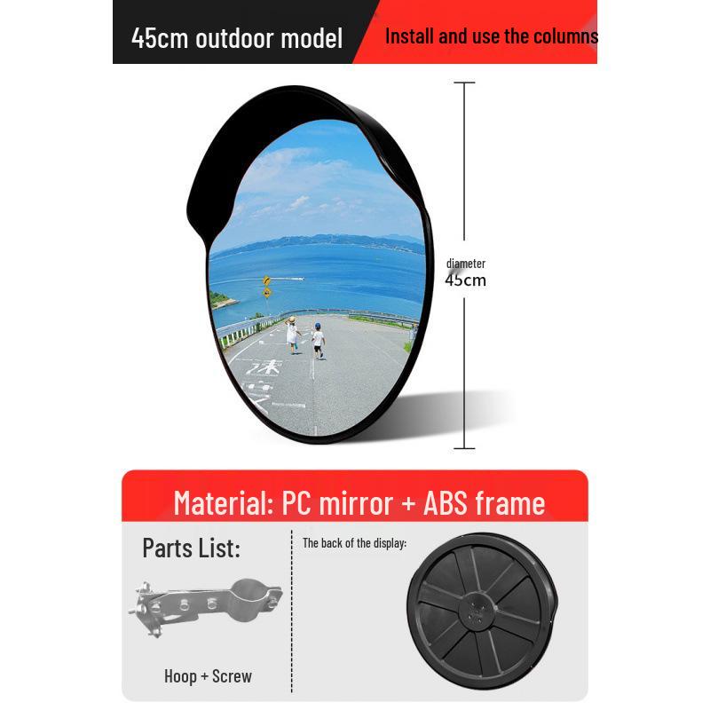 Outdoor Traffic Convex Mirror: Anti-theft Round Wide-Angle Reflective Mirror with Red Black Back