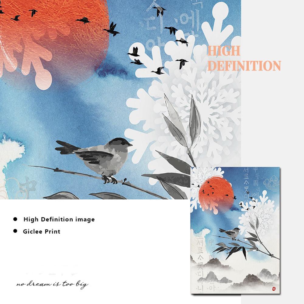 Koreanische Kultur Kunstdruck Asiatisches Poster Modernes Aquarell Sonnenfisch Wand Leinwandmalerei Bild für Wohnzimmer Schlafzimmer Heimdekor