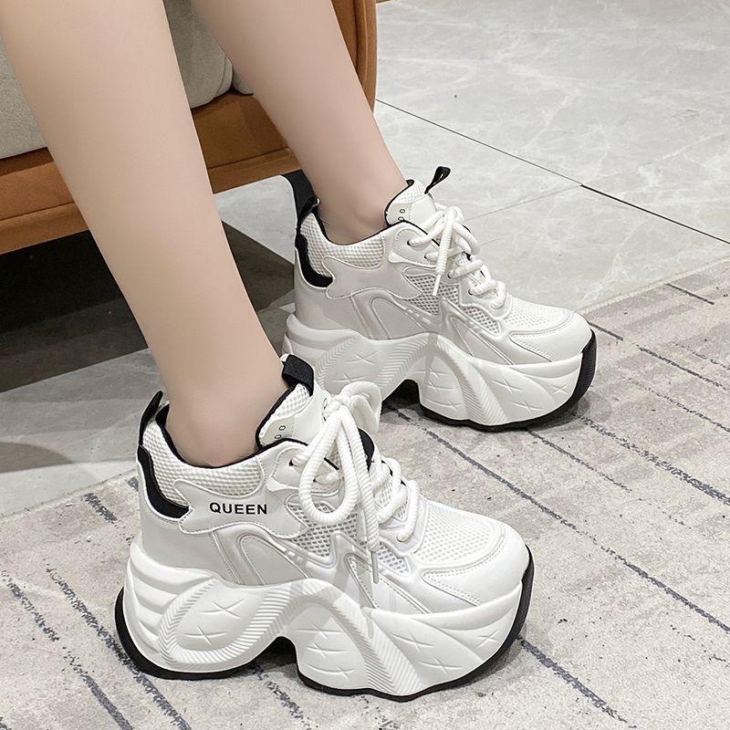 10cm Super High Heels Dad's Shoes Women's Ins Super Hot Breathable White Shoes Thick Sole Increased Height Inside Slimming Casual Sports Shoes