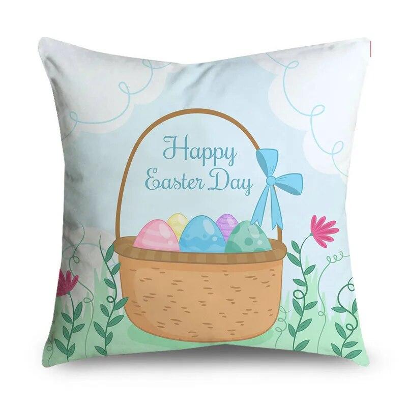 Home Decoration Easter Pillowcase Cute Bunny Easter Egg Pattern Pillowcase Festive Atmosphere Decoration Cushion Cover