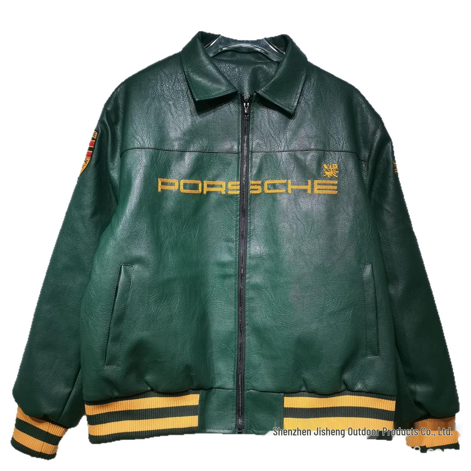 

Шкіряна куртка з лацканами, вишита в стилі F1 Racing - Модне пальто унісекс L чорний