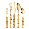 Bamboo Handle Cutlery Set: Solid Wood Steak Knife, Fork, and Spoon with 304 Stainless Steel Retro Design.