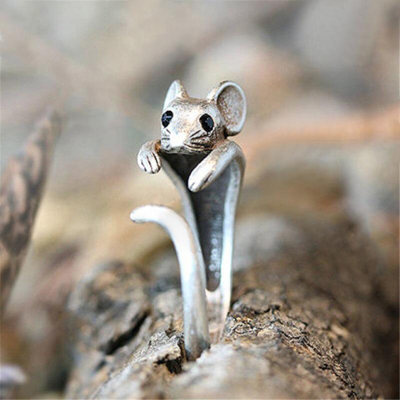 Open Copper Ring, Little Mouse Circles Cute Animal Female Retro Index Finger Ring