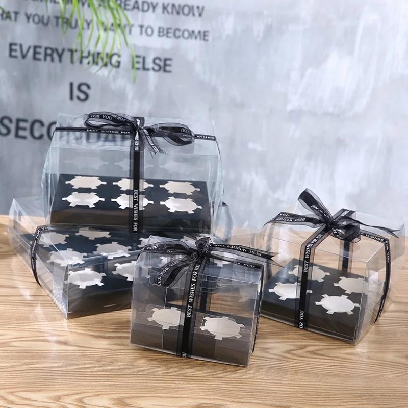 2/4/6/12Tablets Cake Box Clear Transparent Gift Box Moon Cake/ Cupcake Packaging Box Wedding Party Cake