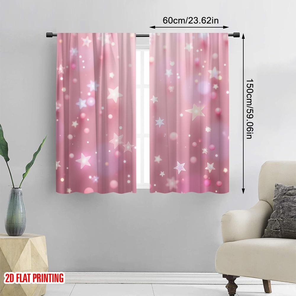 2D flat printing 2pcs Curtain Pink Starry Sky Versatile Polyester Fabric  Without Electricity Versatile Perfect for room decor