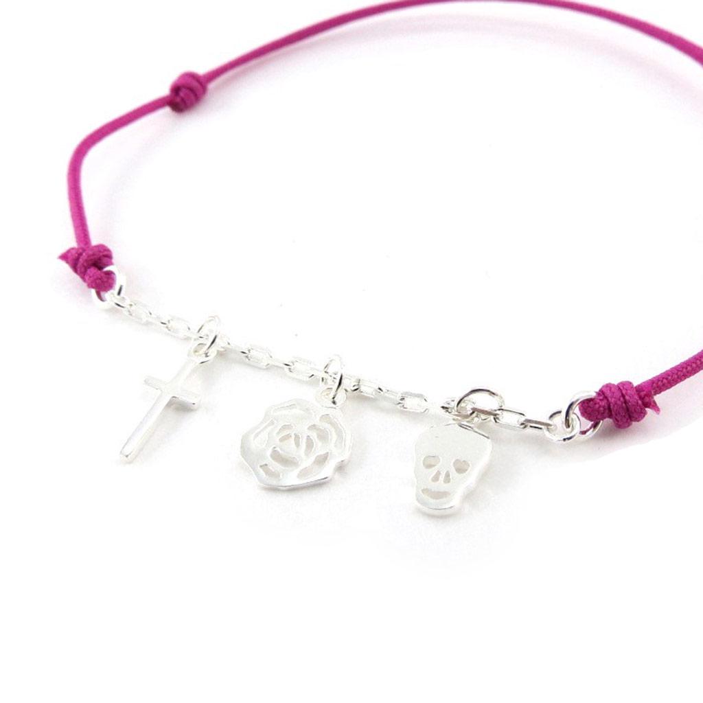 Les Trésors De Lily [J0810] - Bracelet Argent 'Tête de Mort' rose argenté - 10 mm