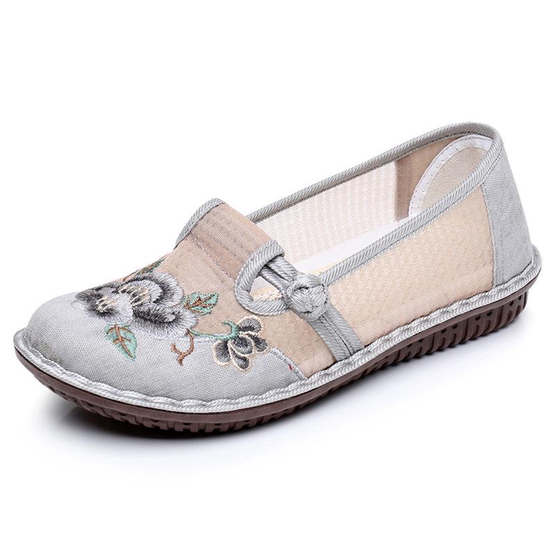 Bestickte Schuhe im Ethno-Stil Damen-Mesh-Schuhe Sommer Damen Ein-Pedal Retro-Mode Hanfu-Schuhe Mesh Alte Pekinger Stoffschuhe