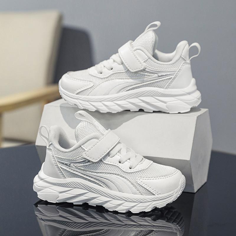2025 New Autumn Children's Double Mesh Shoes Velcro Students Breathable Deodorant Mesh Lightweight Running Shoes Fly Knitting