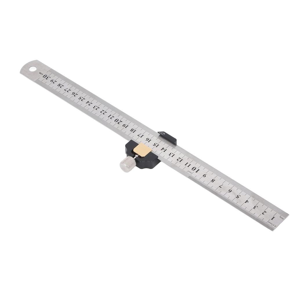 Steel Ruler 12 Inch 30cm Imperial Metric Steel Ruler with Positioning Block for Scribing Marking