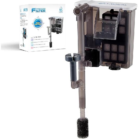 Aquarium Filter with Surface Skimmer, 30-50 Gallon Small Fish Tank Filter, Full Contact & 3 Layer Filtration, Quiet & Efficient, Waterfall Design for