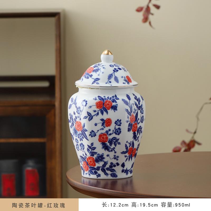 1300ML Ceramic Tea Pot Household Moisture-proof Sealed Pot Tea Container Living Room Coffee Table Desktop Decorative Ceramic Pot