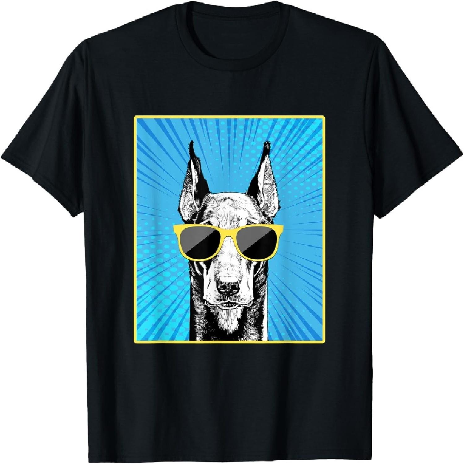 Doberman Pinscher Portrait Pop Art Dog with Sunglasses T-Shirt(1) XXXXXL разноцветный