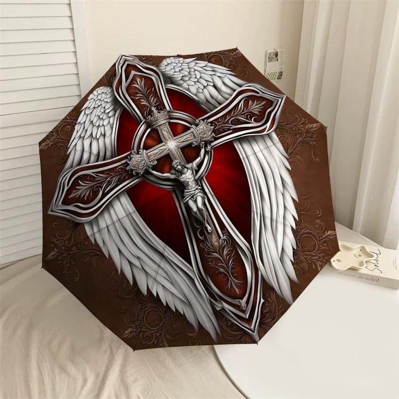 

1PC Cross Angel Wings Umbrella-8-Rib Reinforced, Automatic Open, Lightweight & Durable, Cute Fashion Accessory for Outdoor-Y0325