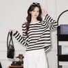 Women's Loose Fit Striped Knit Pullover Sweater