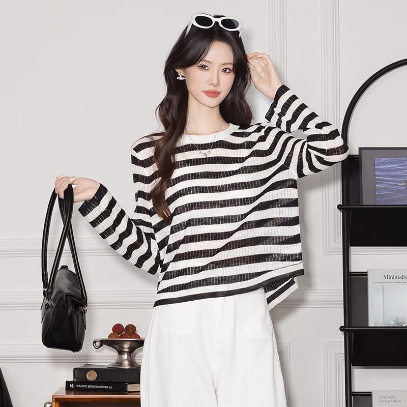 Women's Loose Fit Striped Knit Pullover Sweater
