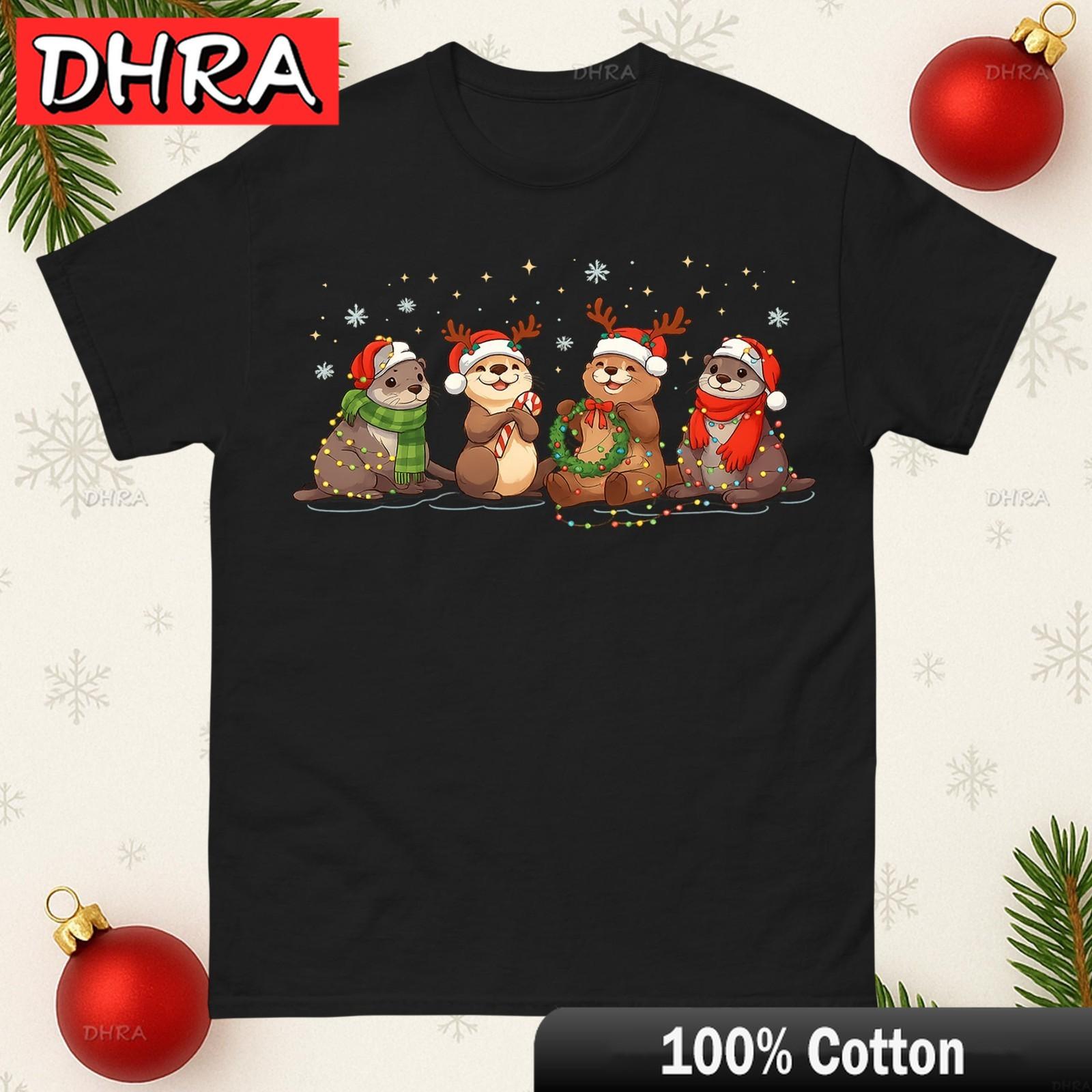 Cute Otter Christmas TShirt Funny Animal Lover Xmas Tee Festive Otter Family Cool Y2K Trendy Graphic Tshirts Kids Classic S