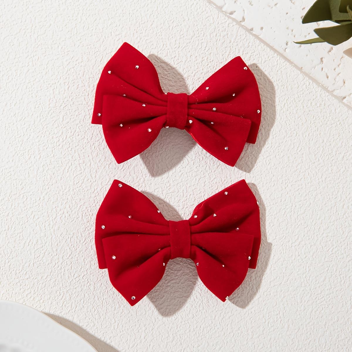 

[Velour Starry Bow] Velour Starry Bow Hair Clips Elegant Bow Tie Accessories with White Accents, Festive New Year Outfit Set красный