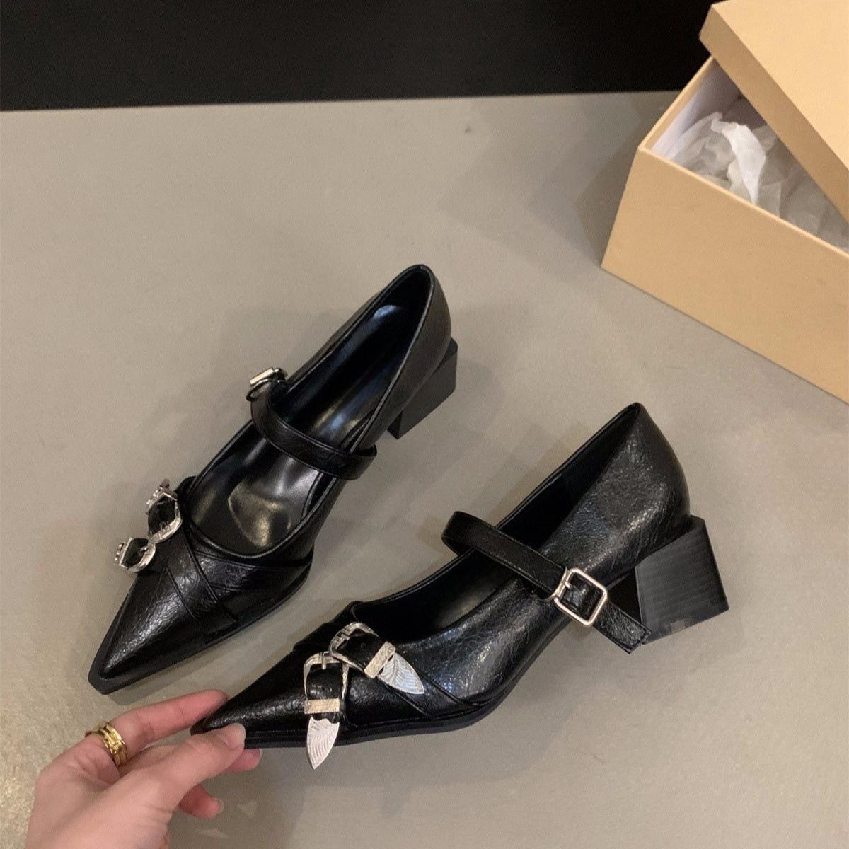 

Fashion Fashion Womens Shoes Sexy Pointed Toe French Single Shoe New Leather Banquet Party Shoes for Women Mary Jane Shoes Zapatos Mujer 35 чёрный