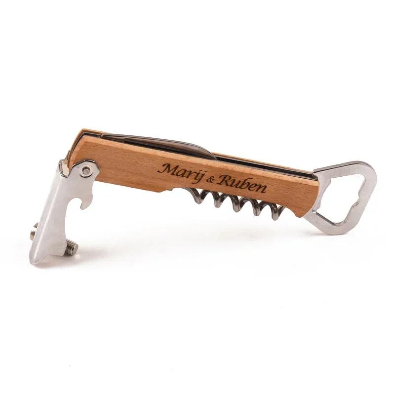 1PCS Free Engraved Personalized Wine Corkscrew Bottle Opener Wooden Multifunction Opener Wedding Groomsman Valentine's Day Gifts