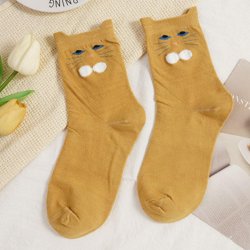 Women's New Cute Funny Cartoon Cat Mid-Calf Socks Comfortable Indoor Floor Sock Daily Casual Socks Creative Gift