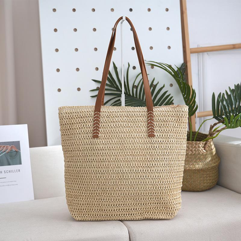 Straw bag vacation style summer woven bag women's large capacity work school commute tote bag
