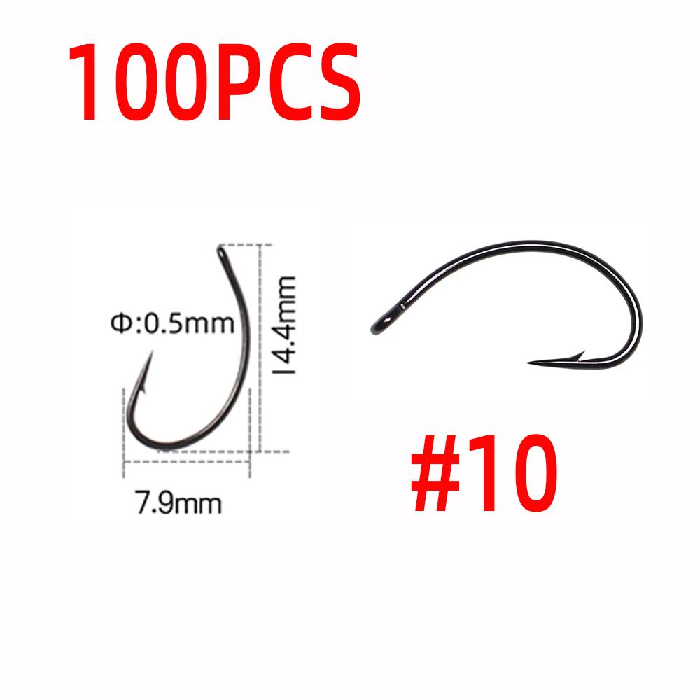 

#8~#16 100 шт. изогнутый крючок для вязания мушек, нимф, личинок, куколок, креветок, бокоплавов, рыболовные крючки