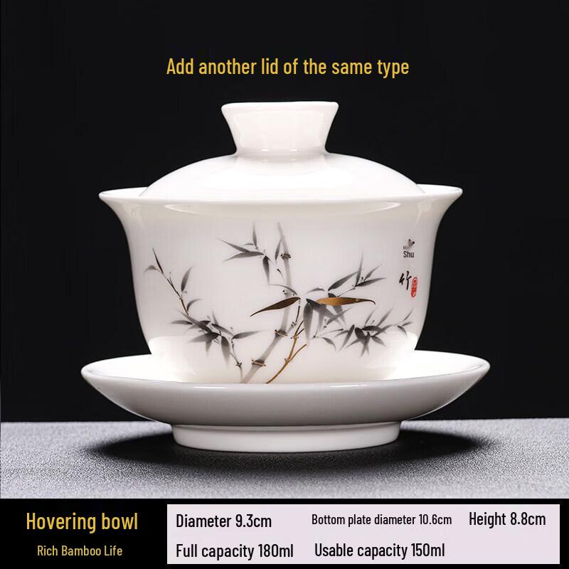 Premium Mutton Fat Jade Style Ceramic Gaiwan Tea Cup with Lid