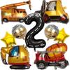 Cartoon Construction Vehicle Balloon Set: Forklift, Cement Mixer & Excavator for Kids' Birthday Decorations