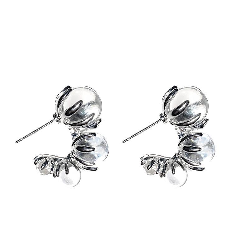Silver Color Plated Transparent Round Balls Stud Earrings For Women