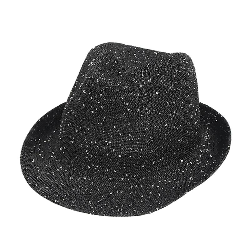

Adult Mesh Derby Hat with Rolled up Brim Elegant Masquerade Sequins Fedoras Hat чорний