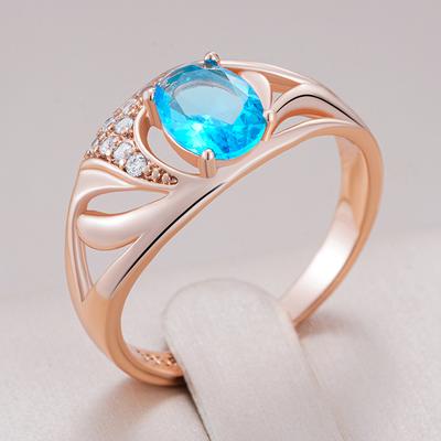Roségold Tropfenfarbe Braut Hochzeitsring Für Damen Strahlender Schliff Blauer Natürlicher Zirkon Accessoires Hochzeits Schmuck