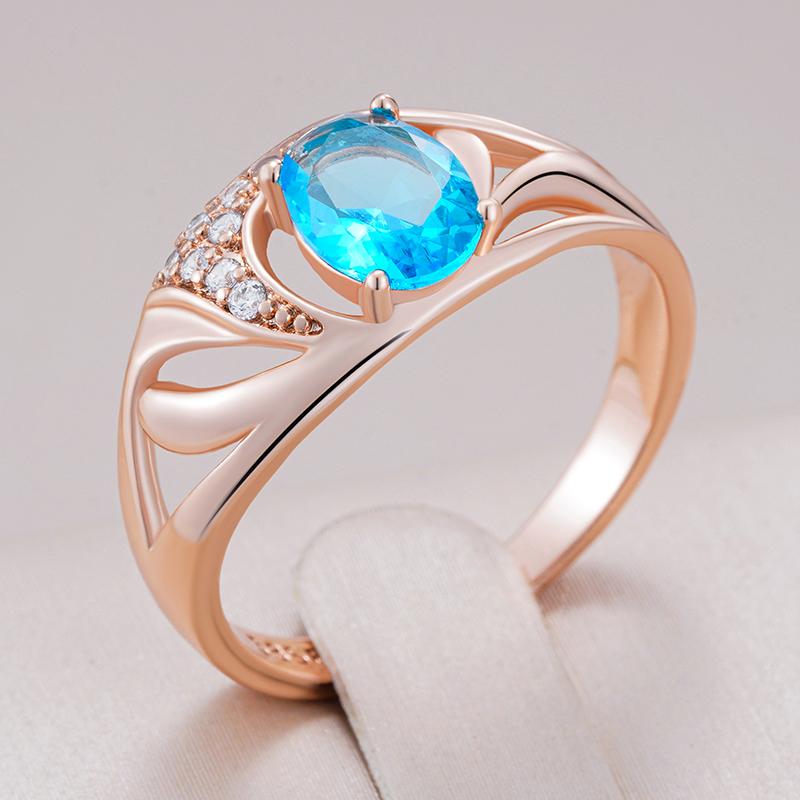 Rose Gold Drop Color Bridal Wedding Ring For Women Dazzling Cut Blue Natural Zircon Accessories Wedding Jewelry