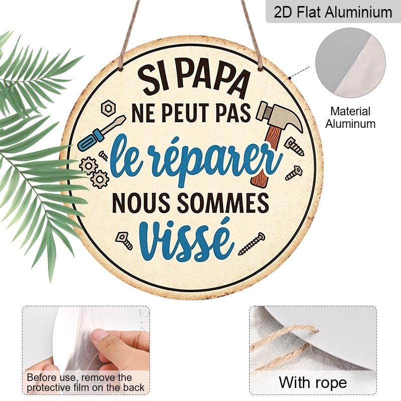 2D Flat Father's Day Themed Aluminum Pendant, Available in Various Sizes. Featuring Fun French Quotes and Quirky Tools, It's An Ideal Choice for Home