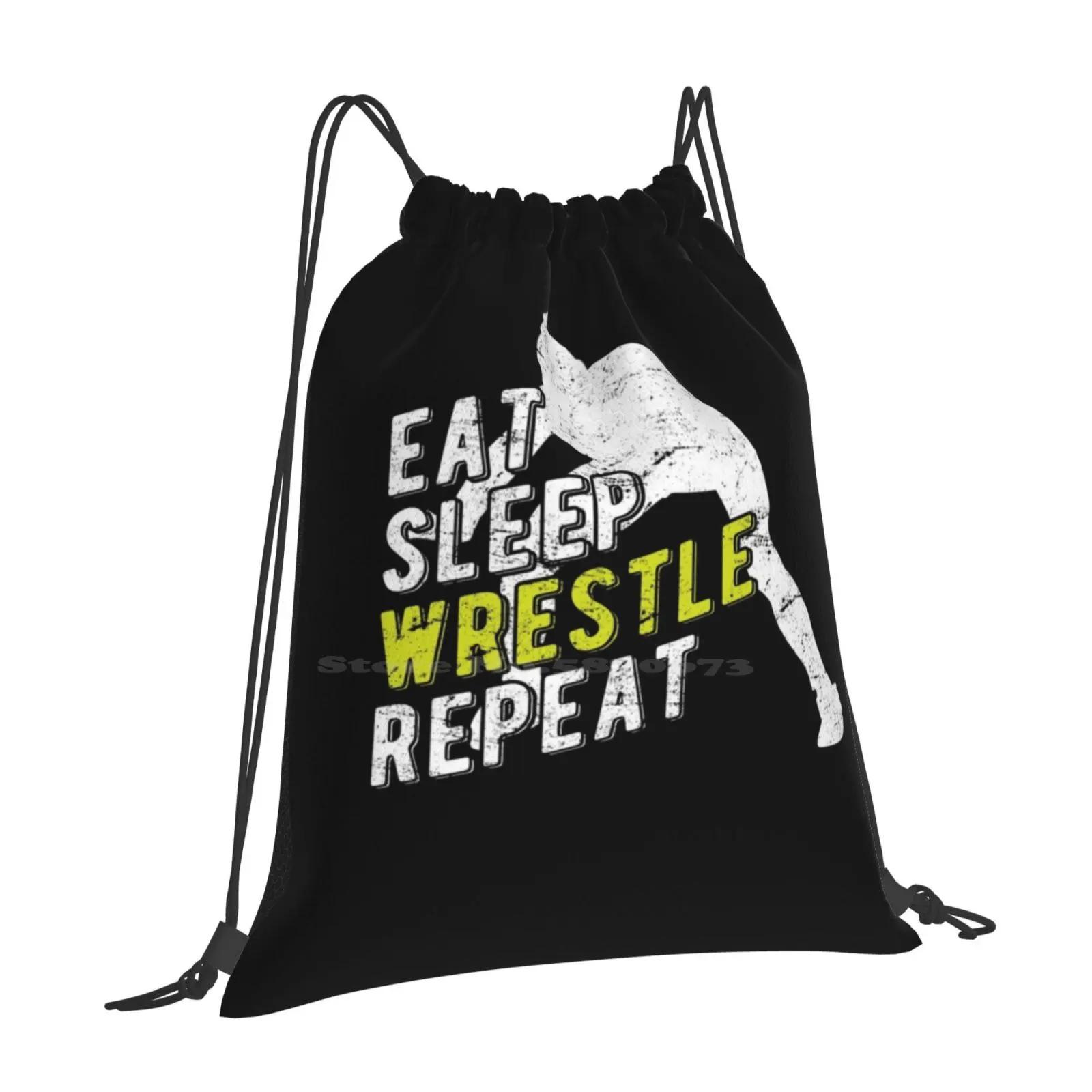 Eat Sleep Wrestling Repeat Pattern Design Bag Student s Backpack Wrestling News Wrestling Shoes Wrestling Mart Wrestling Rumors OneSize