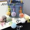 Plush Ball Bag Charm Keychain, Fluffy Pompom Pendant with Hollow Star, Backpack Star Chain Purse Decorative Accessories, Gift for Women Girls Colorful