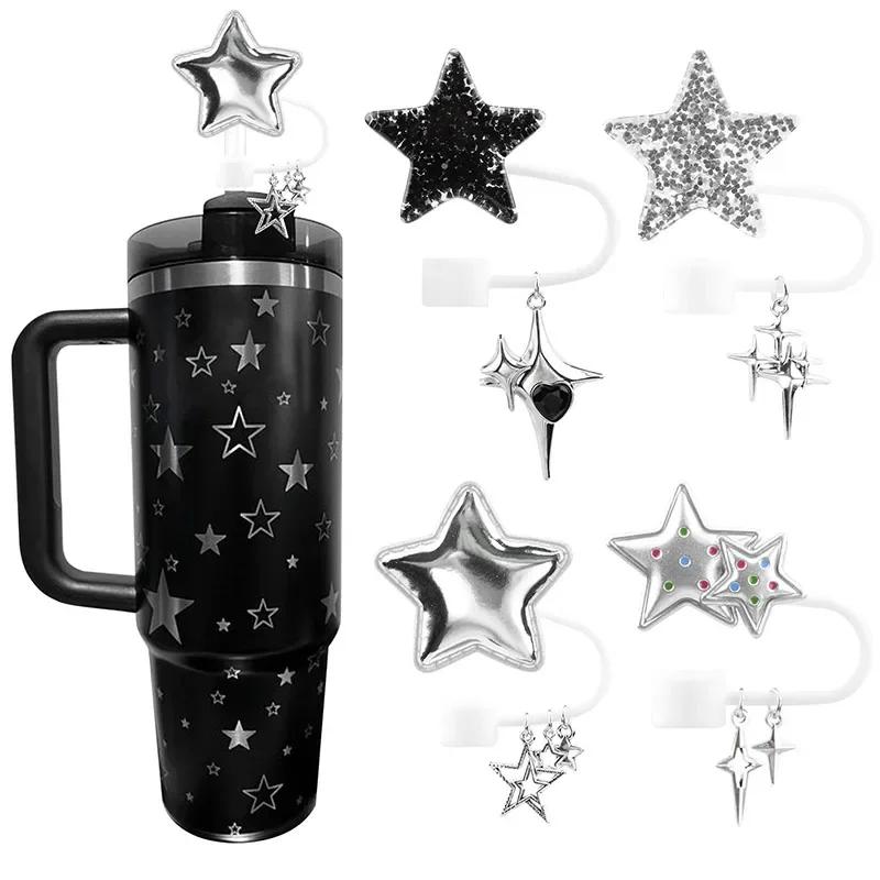 Hot 4PCS Dustproof Straw Plug with Pendant,Reusable 10mm Resin Sparkling Dust Cap Cover for Stanley Cup Straw Cover Party Gift