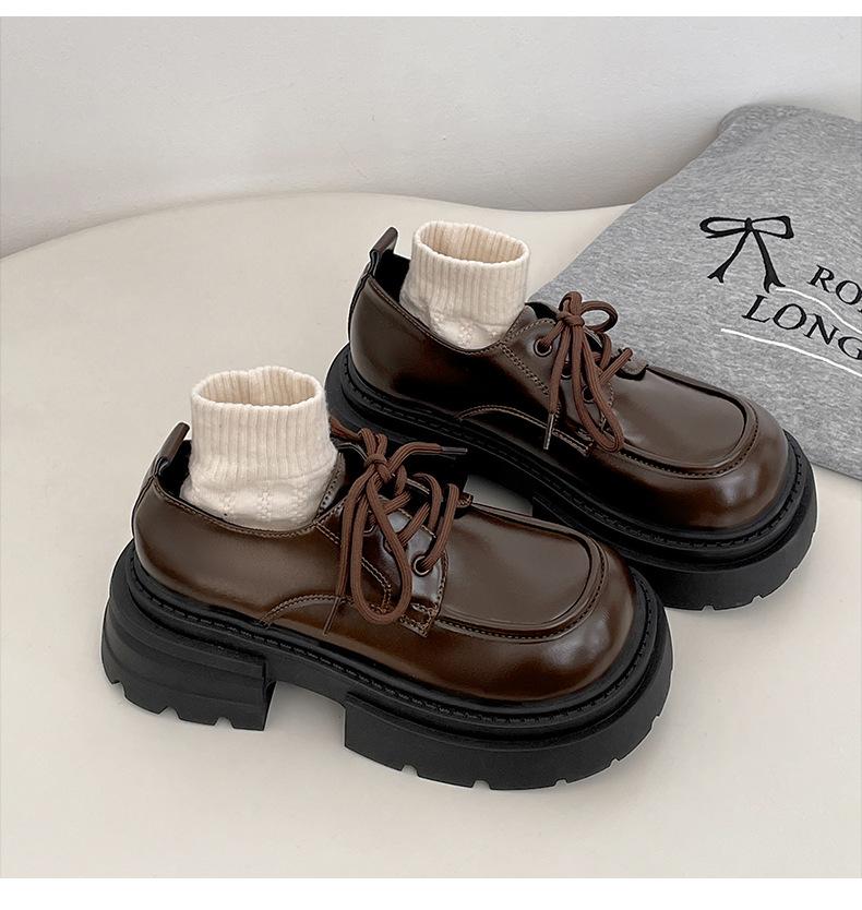 

Черные туфли на толстом каблуке и платформе в британском стиле, женские, новинка весны и осени 2025 года, с юбкой, круглые туфли Мэри Джейн 40 коричневый