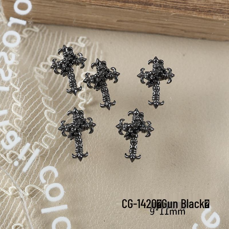 Luxury Zirconia Rhinestone Cross Nail Art Decorations - Dark Retro Style Press-on Nails