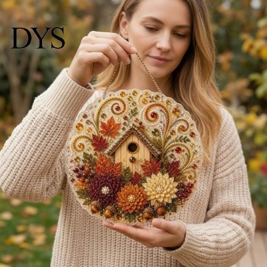 Window Hanging Art Autumn Diamond Painting Pendant, Acrylic Ornament, Decorative Craft for Outdoor Porch Decor Harvest Festival, Fall Theme