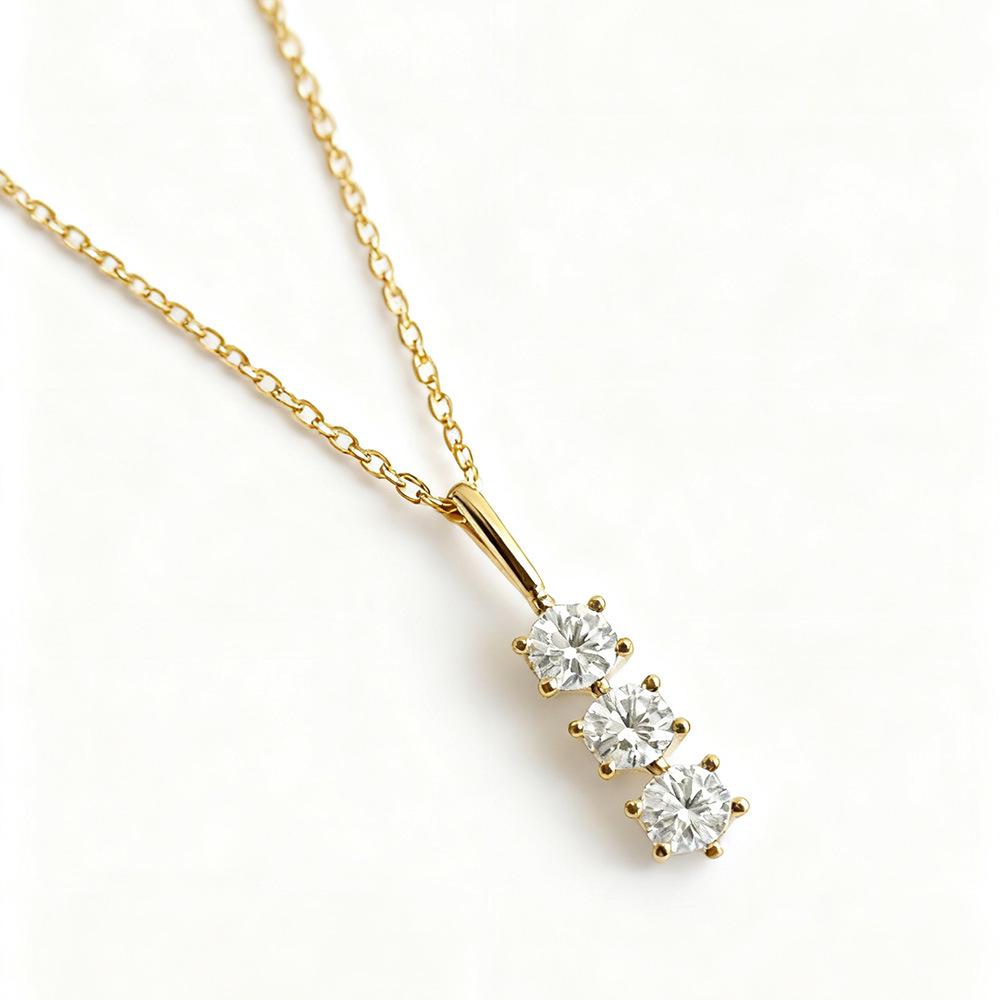 

18k Gold-Plated 925 Sterling Silver Zircon Necklace with Three Diamonds for Women (2025 New) золотой