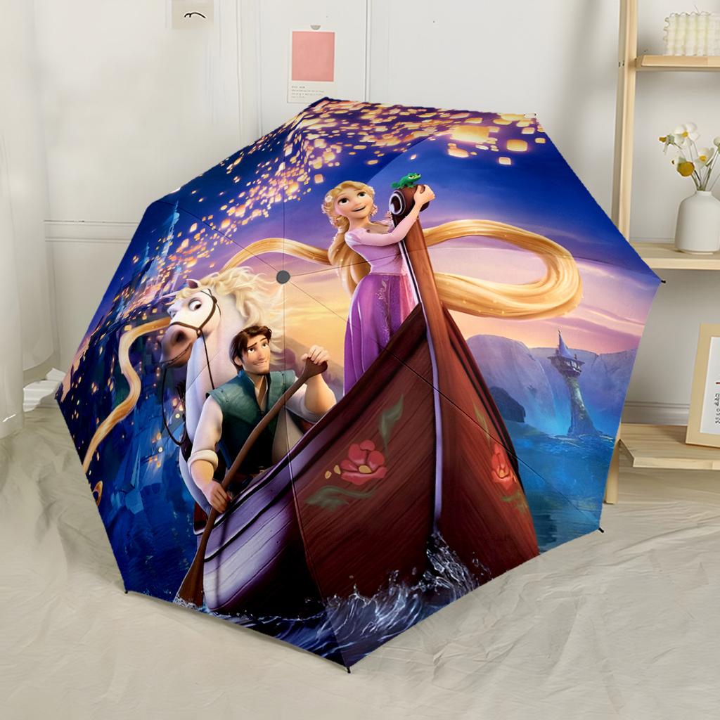 Rapunzel Compact Travel Automatic Umbrella with 8-Rib Lightweight Durable Everyday Carry Umbrella Vibrant Pattern Umbrella