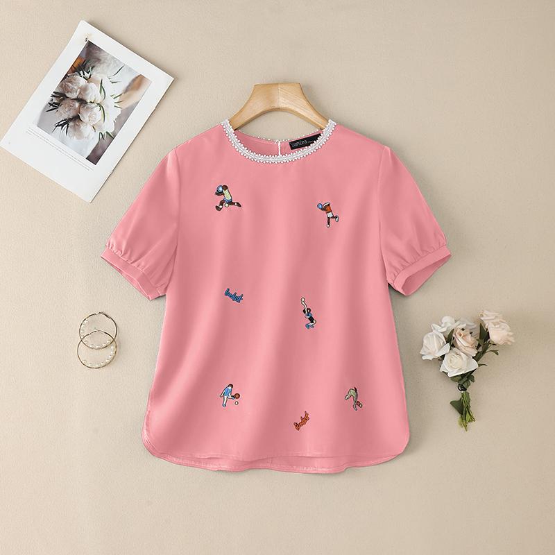 

ZANZEA Women Summer Casual Round Neck Short Sleeve Print Blouse 5XL розовый