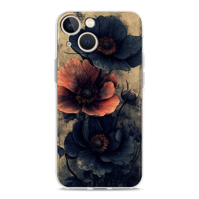 Phone Case For iPhone 17 Air Cases iPhone 16 15 12 13 14 Pro Max SE 7 8 Plus iPhone11 Clear Cover Ink Wash Painting Flower