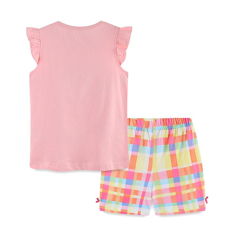 Completo Estivo a Maniche Corte da Bambina 2024 Abbigliamento per Bambini T-shirt + Pantaloncini a Quadri Set da 2 Pezzi Outfit Casual