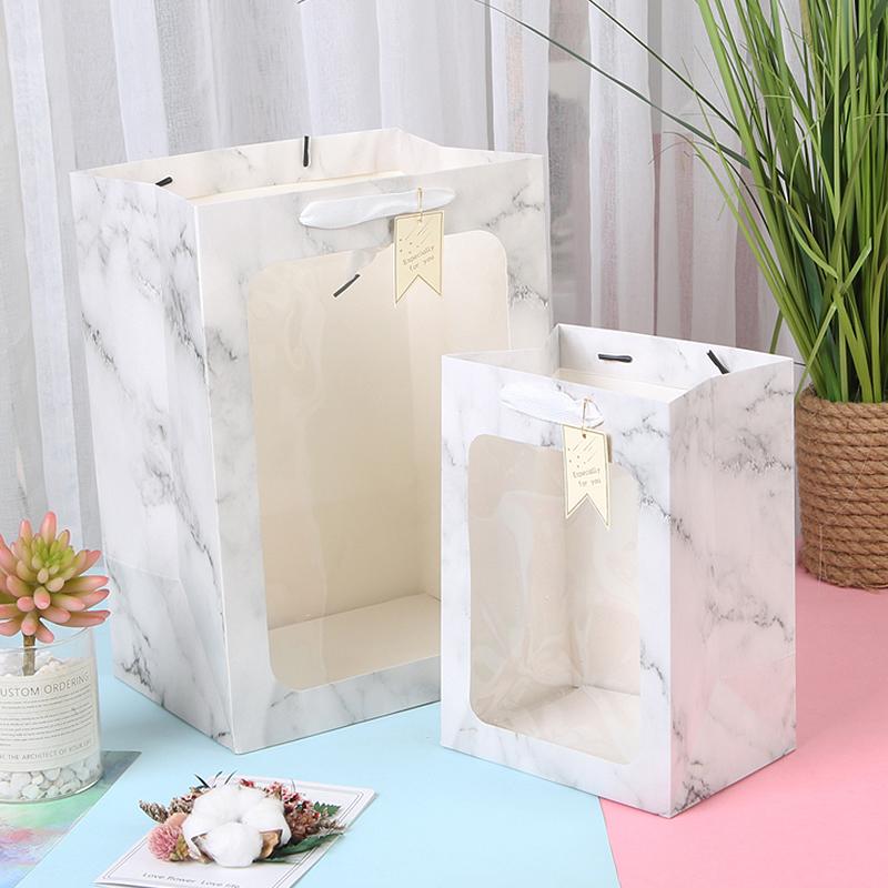 1/5/10 Stück Geschenktüte Papier Geschenkkarton mit Henkel Tasche mit Sichtfenster Geburtstag Geschenkkarton Verpackungsmaterialien Kuchen Süßigkeiten Aufbewahrungsbox