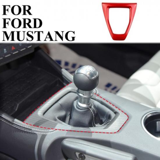 Carbon fiber style central control manual gear shift panel trim for Ford Mustang