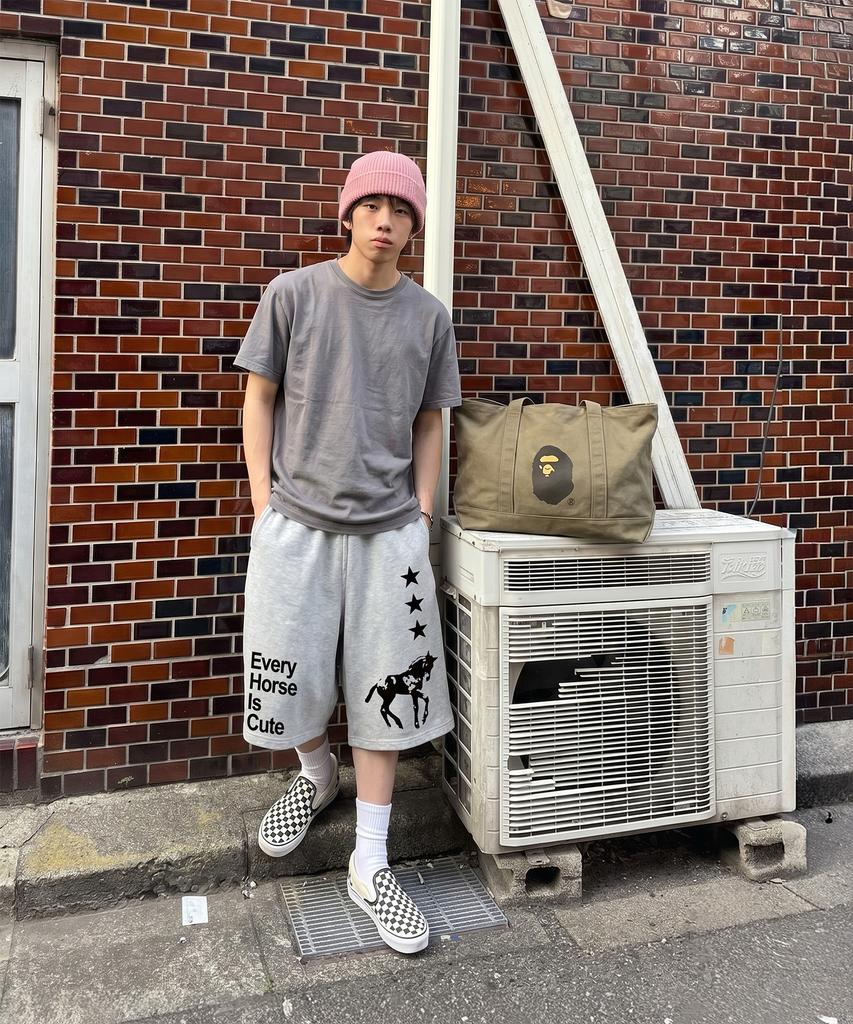 UNDEROFF Balloon Curved Sweatshirt Bermuda Pants Horse Grey