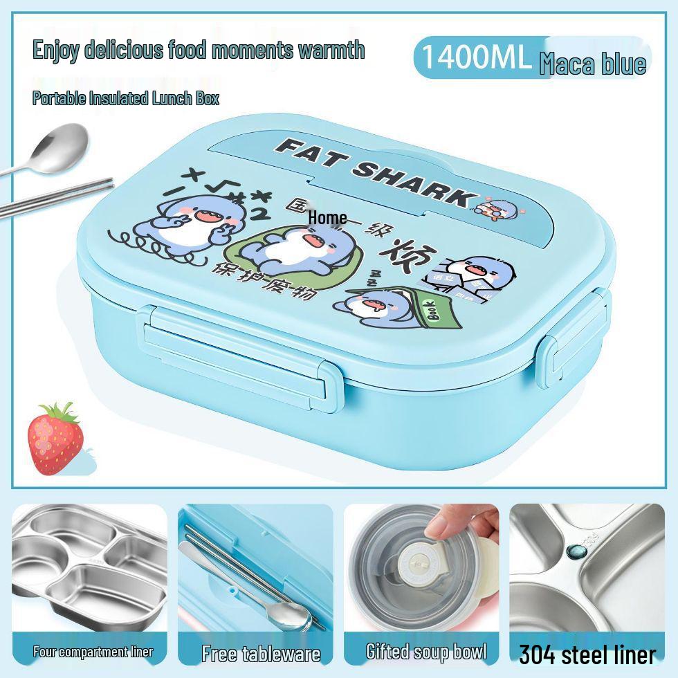 

Fat Shark Insulated Stainless Steel Cartoon Lunch Box for All Ages Stainless Steel 304 with Soup Bowl and Utensils